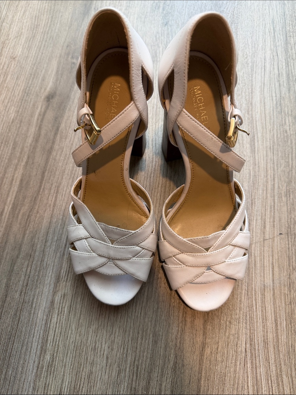 Michael Kors Pale Pink Leather Block Heel Sandals
